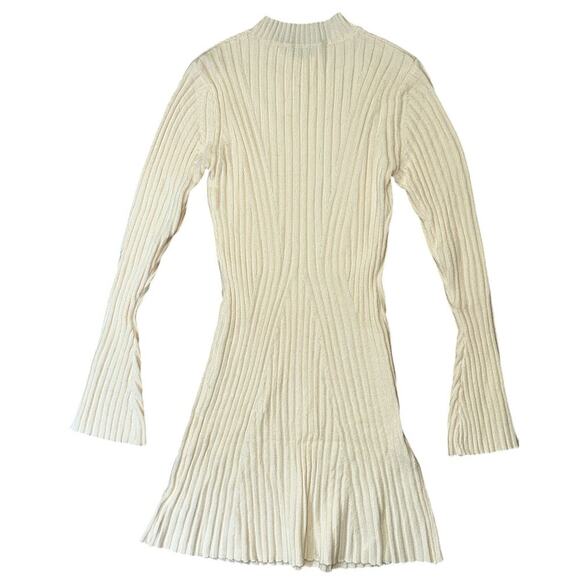 Cider Ribbed Round Neck Ruffle Stretch Cream Mini Dress Women's Size 10 - Picture 6 of 9